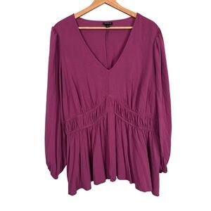 TORRID Women's‎ 3X (3) Purple Rayon Slub Smocked Waist Peasant Flowy L/S Blouse